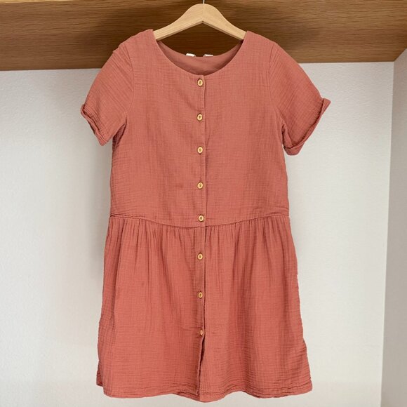 HM 100% COTTON GAUZE DRESS ROSE ORANGE 9-10 FLOWY ORGANIC CLASSIC DRIES FAST - Picture 1 of 15